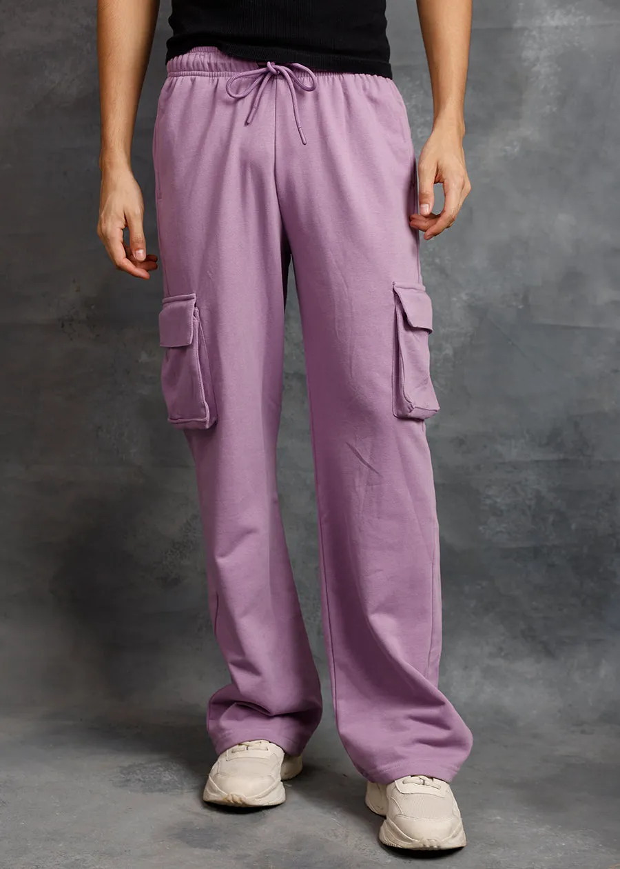 Men Premium Terry Cargo Pants - Lilac