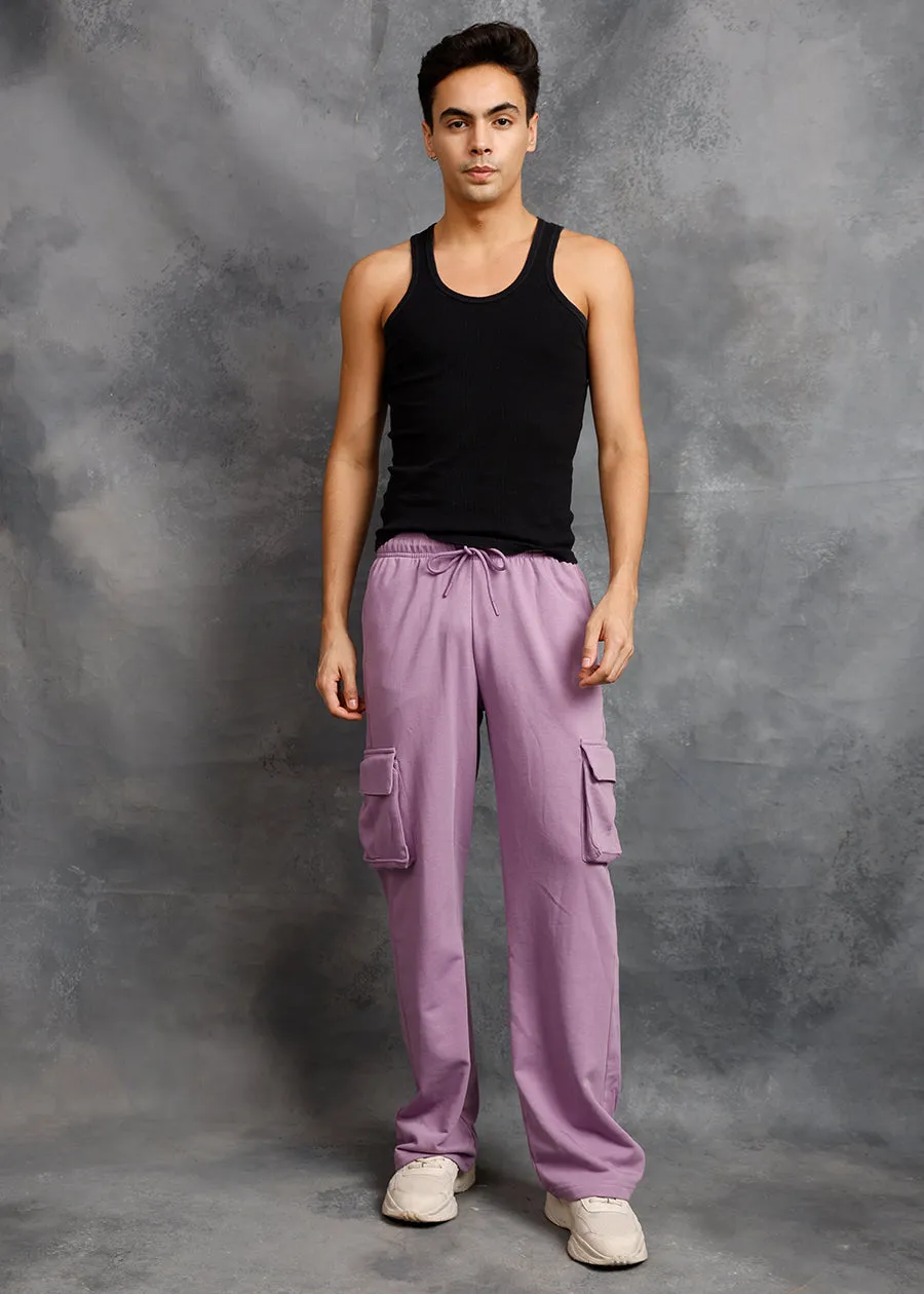 Men Premium Terry Cargo Pants - Lilac