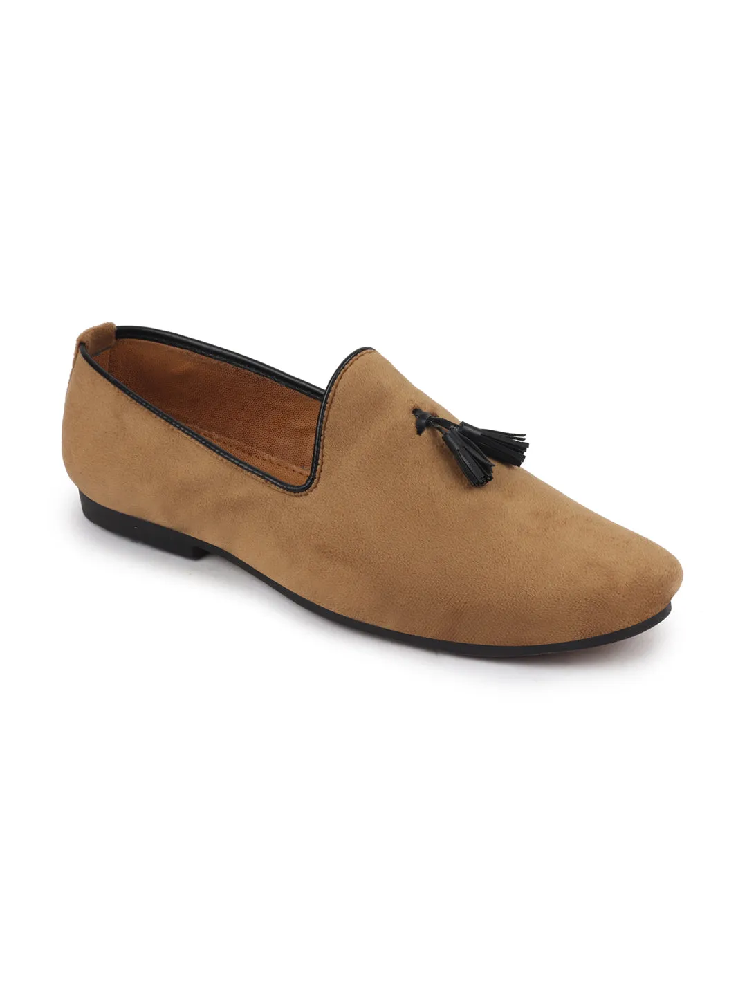 Men Tan Casual Velvet Slip-On Loafers