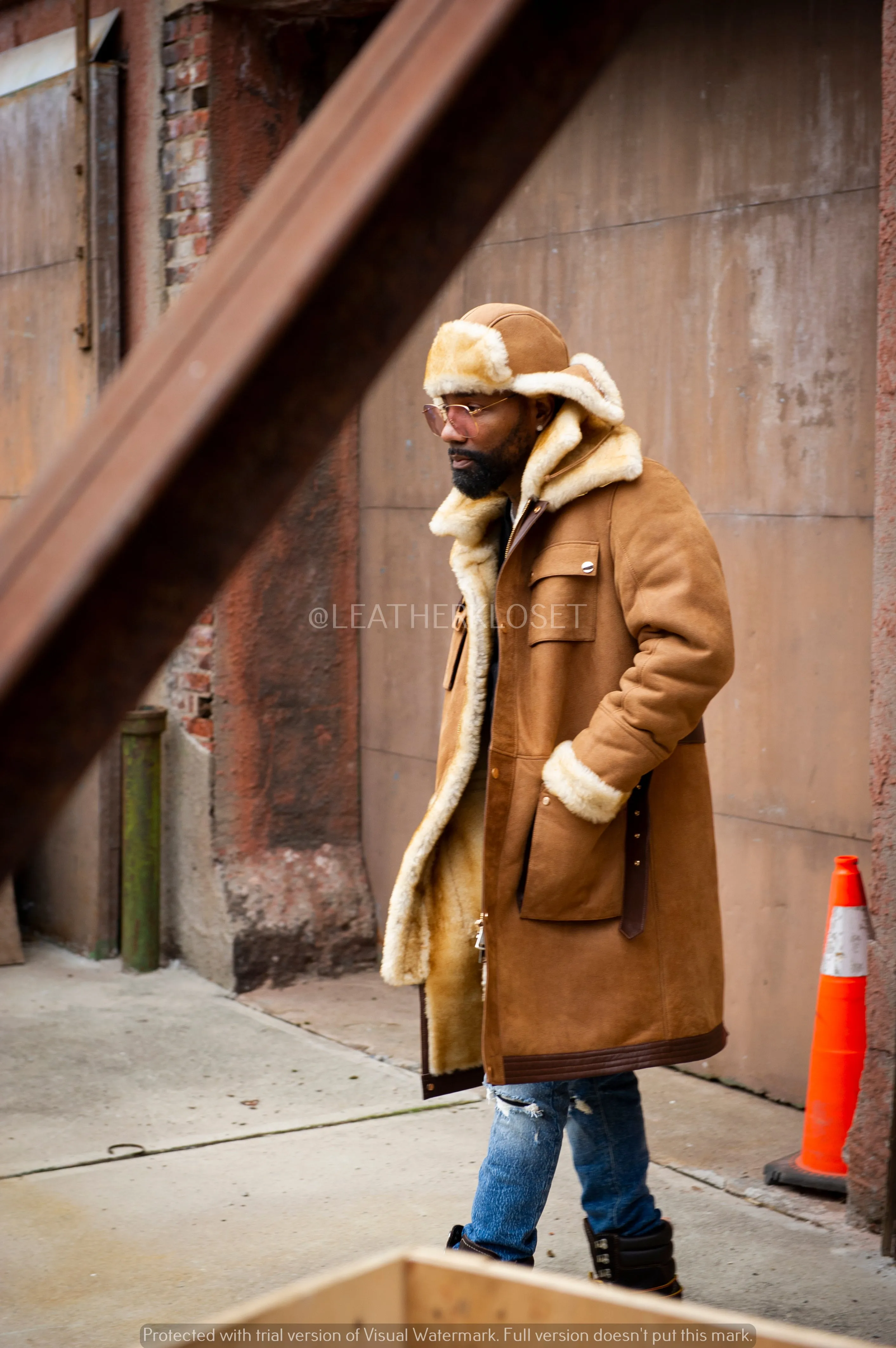 Men's Milan Sheepskin Shearling Coat With Hat