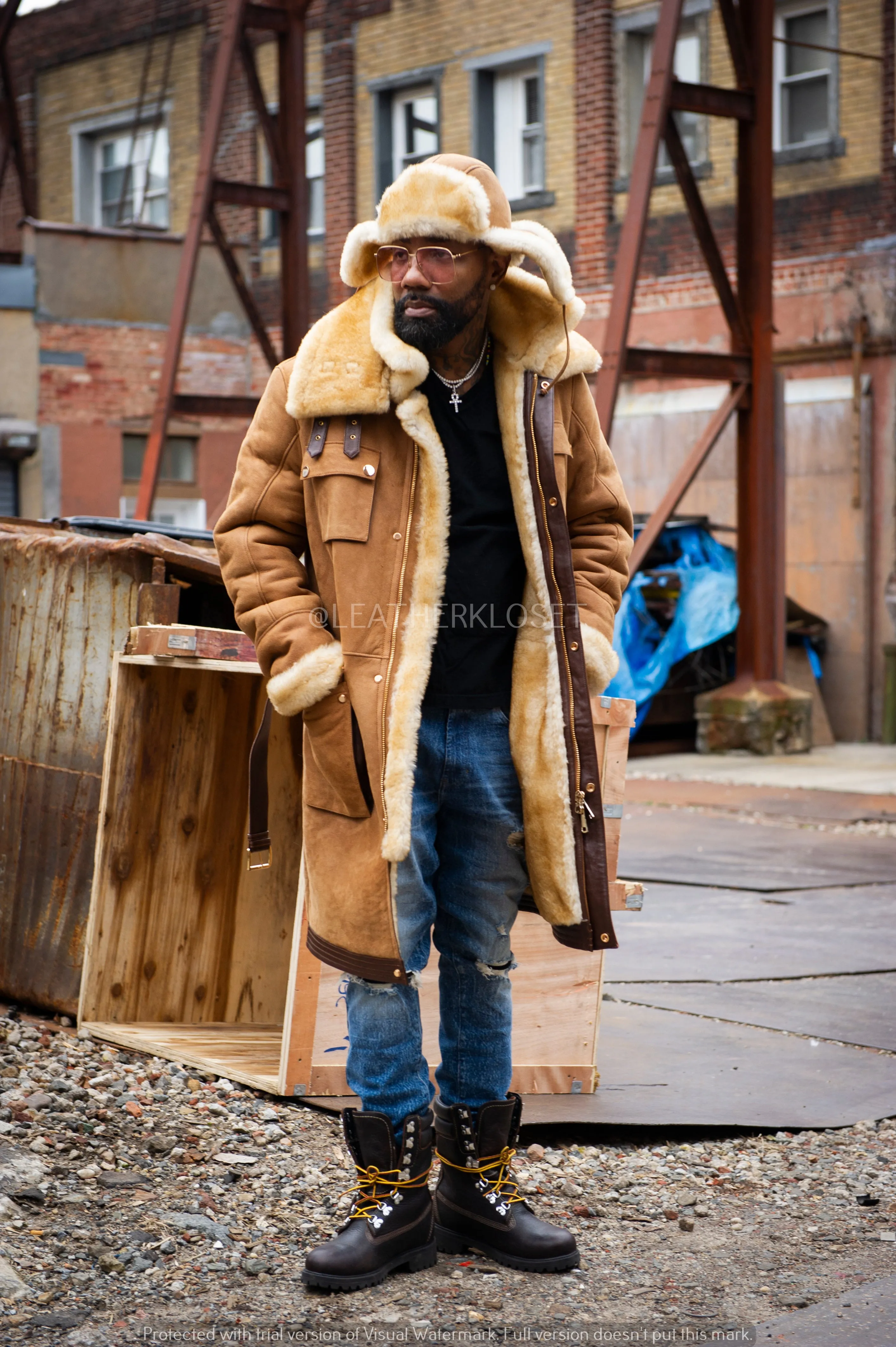 Men's Milan Sheepskin Shearling Coat With Hat