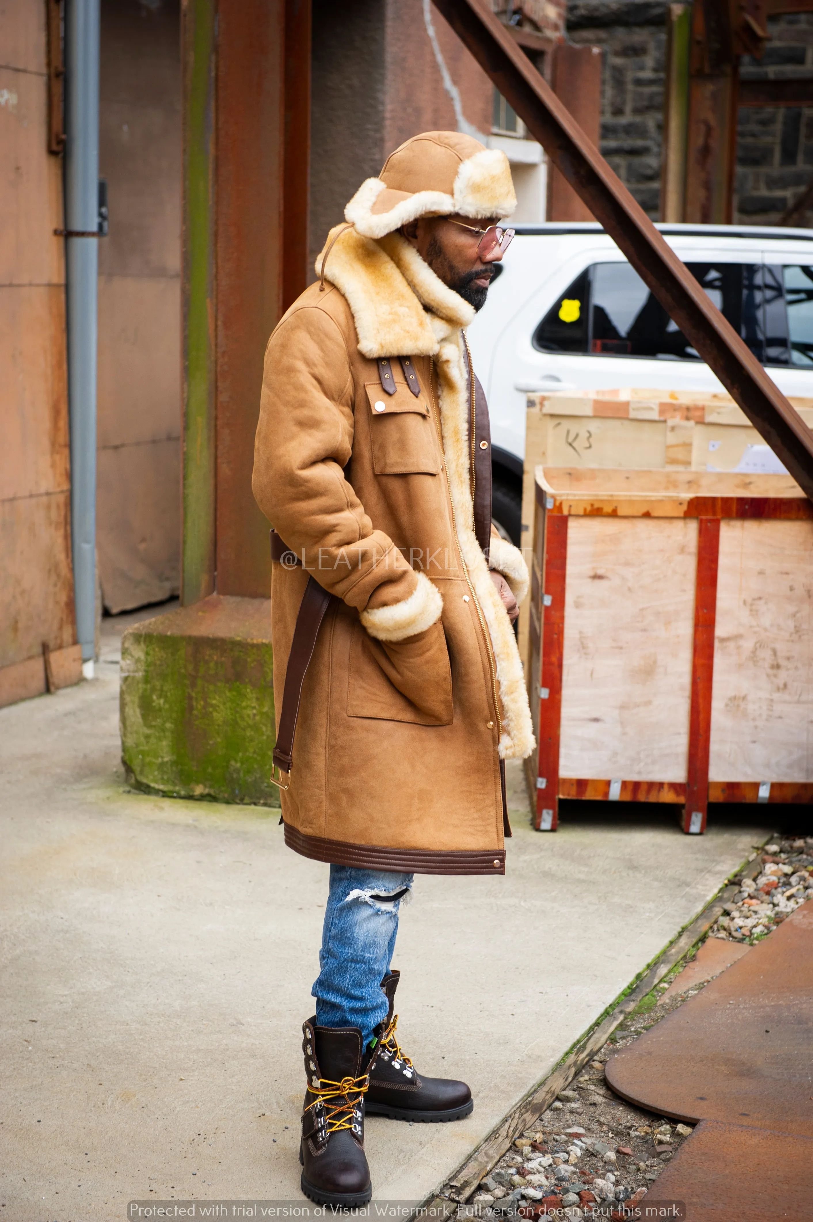 Men's Milan Sheepskin Shearling Coat With Hat