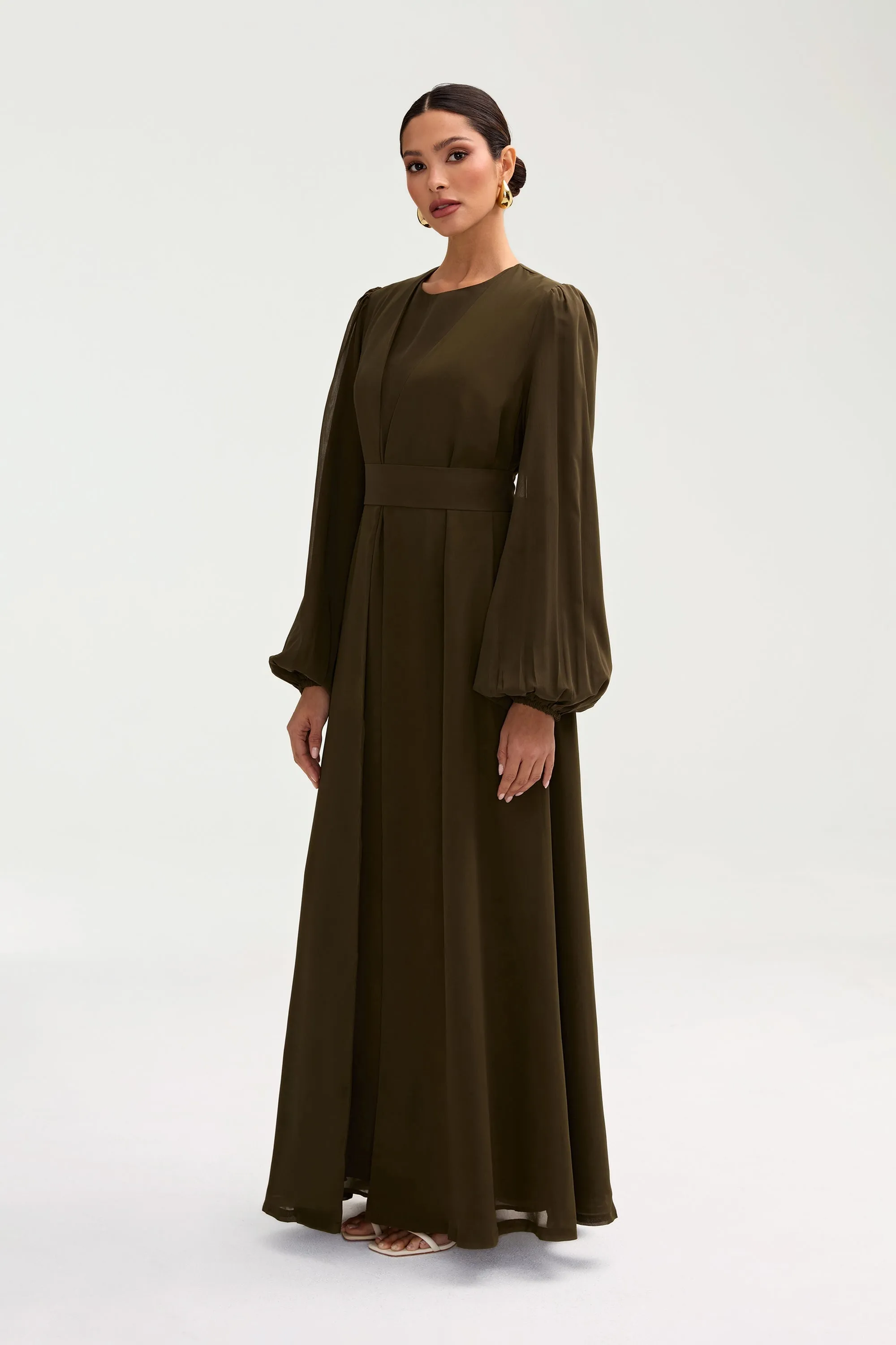 Najma Chiffon Abaya - Olive