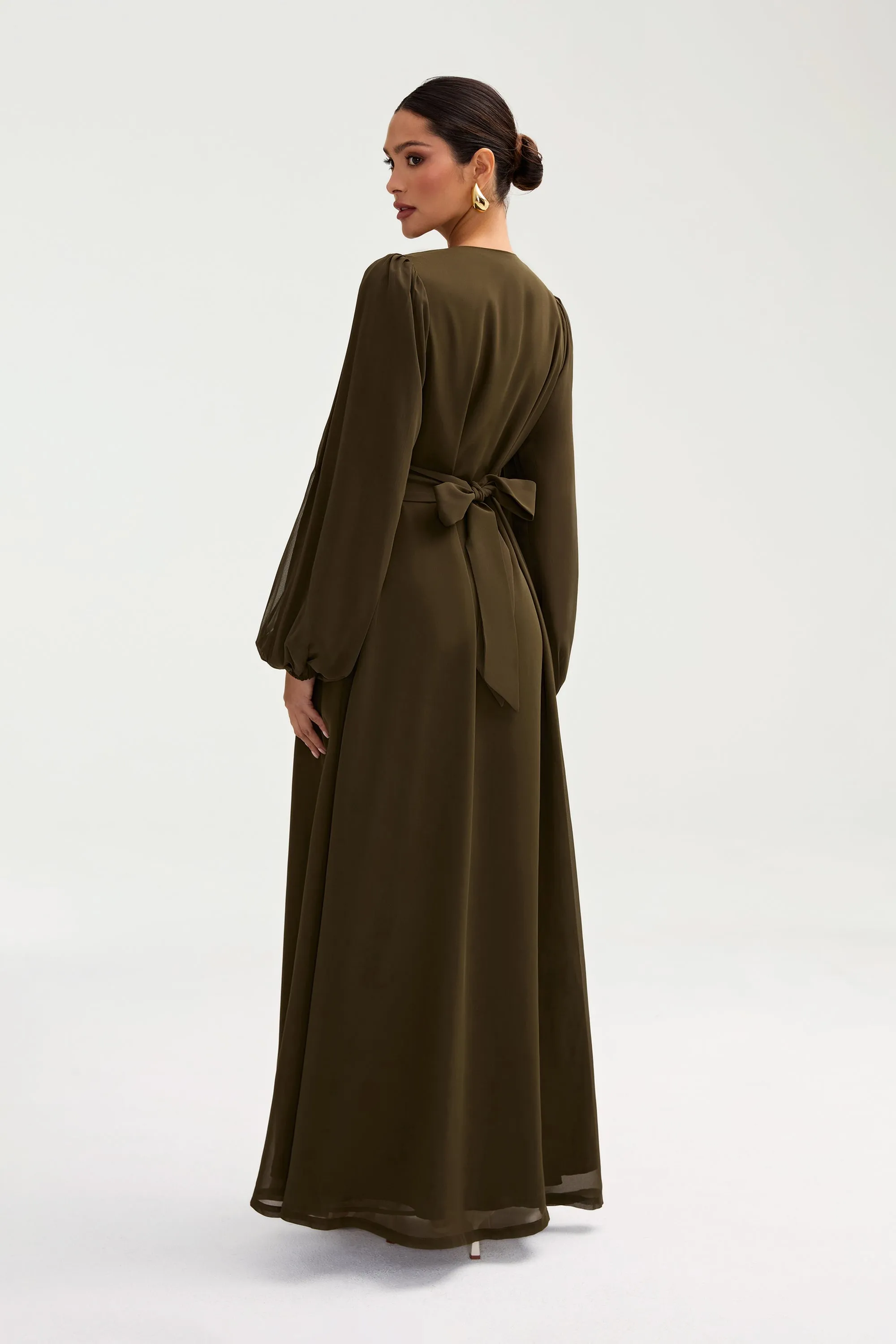 Najma Chiffon Abaya - Olive