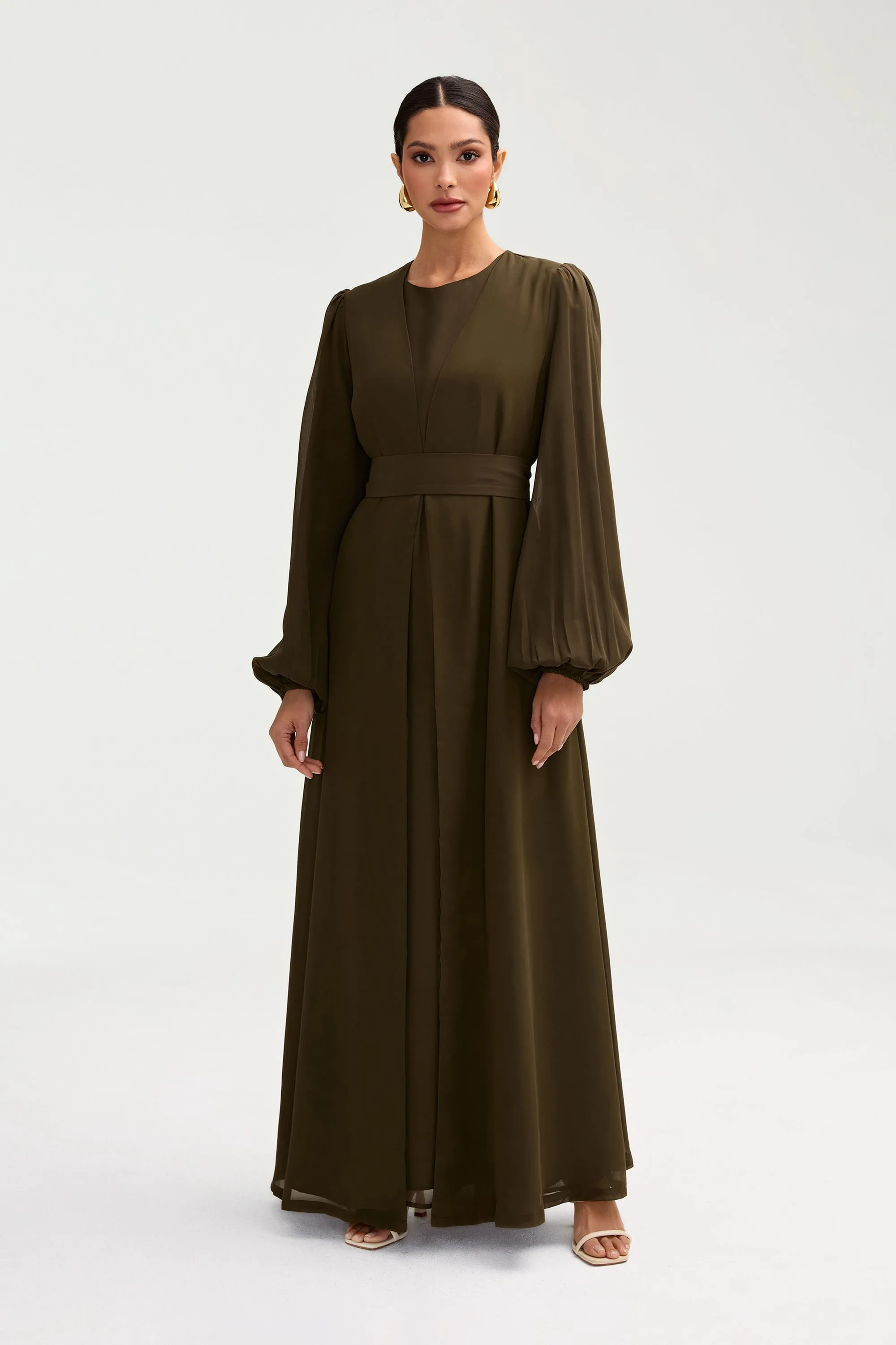 Najma Chiffon Abaya - Olive