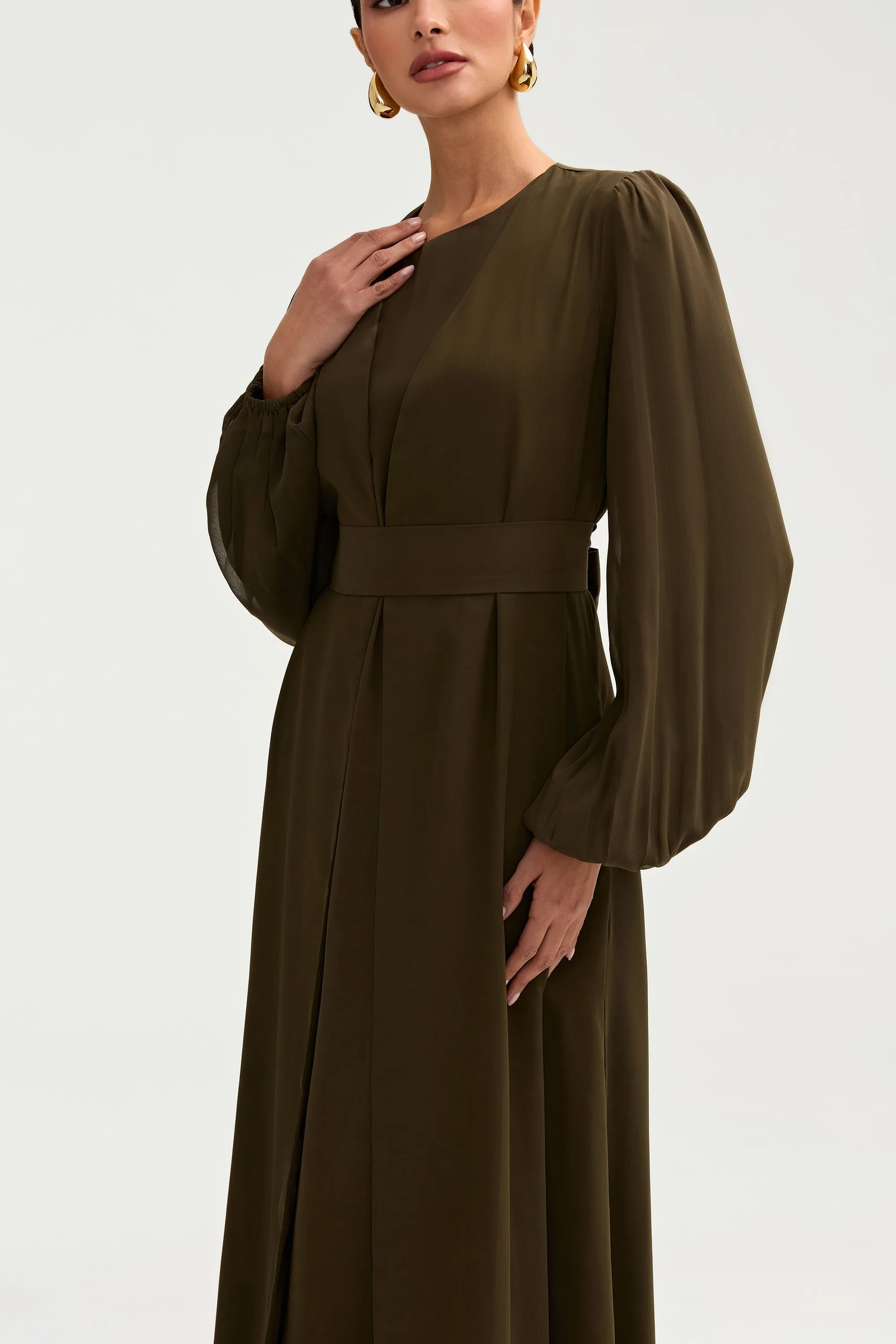 Najma Chiffon Abaya - Olive