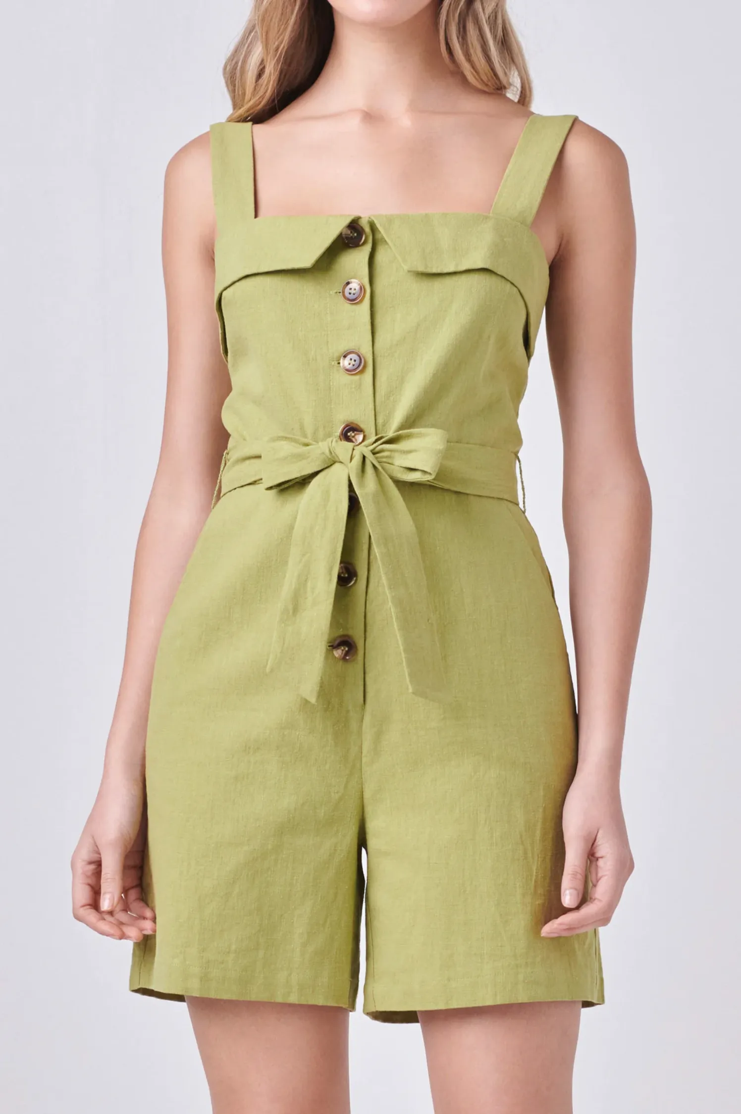 Olive Linen Romper