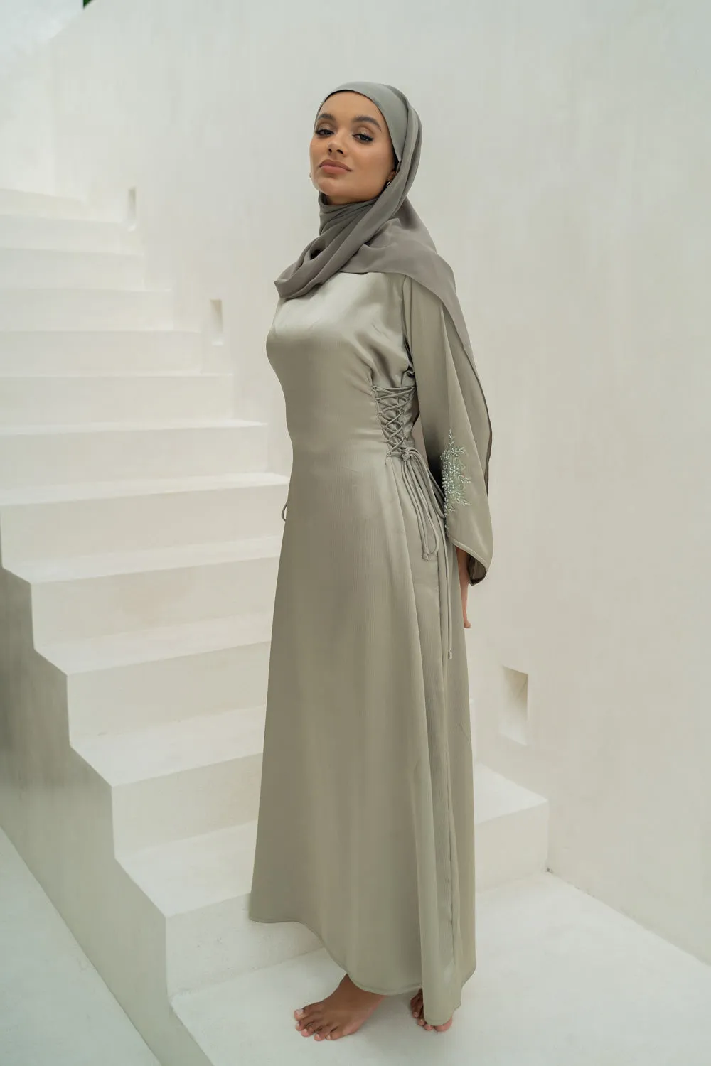 Olive Tie Abaya