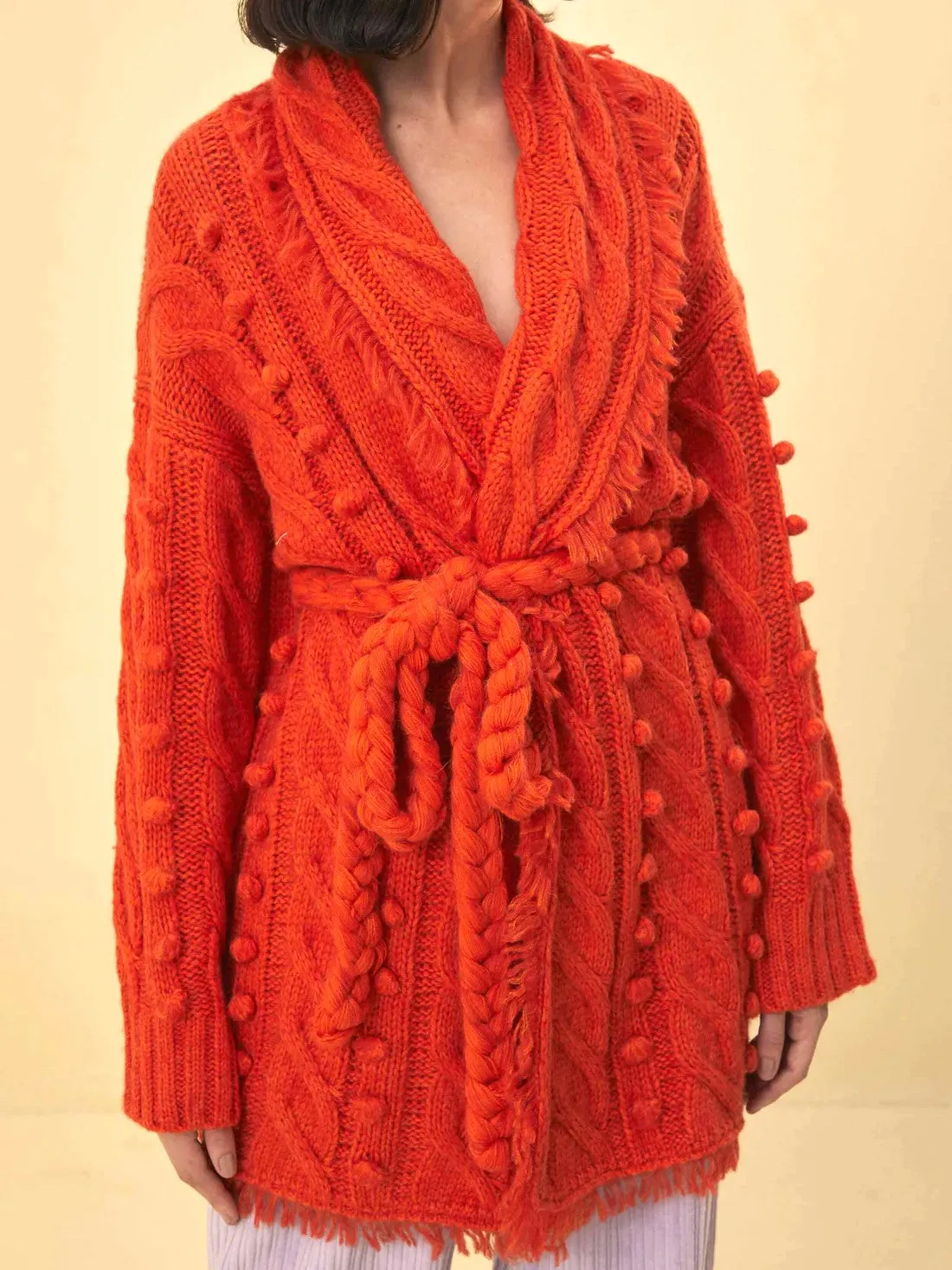 Orange Braided Knit Cardigan