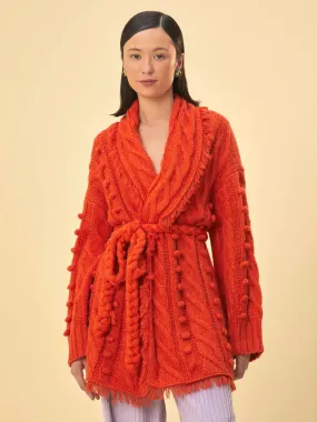 Orange Braided Knit Cardigan