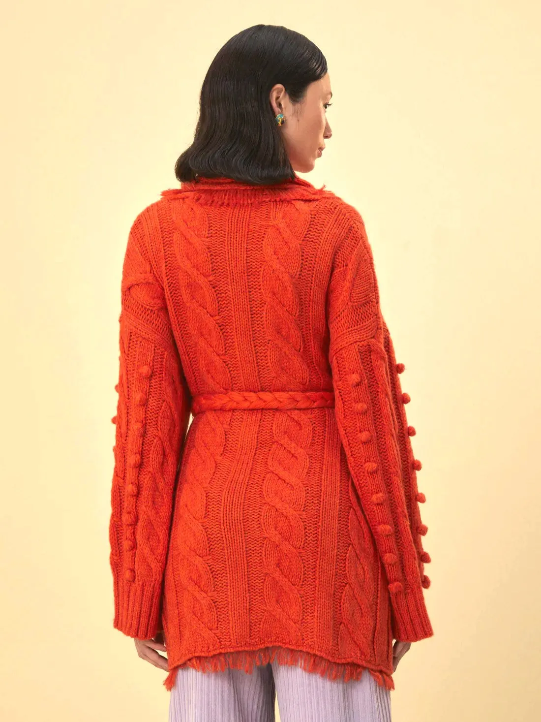 Orange Braided Knit Cardigan