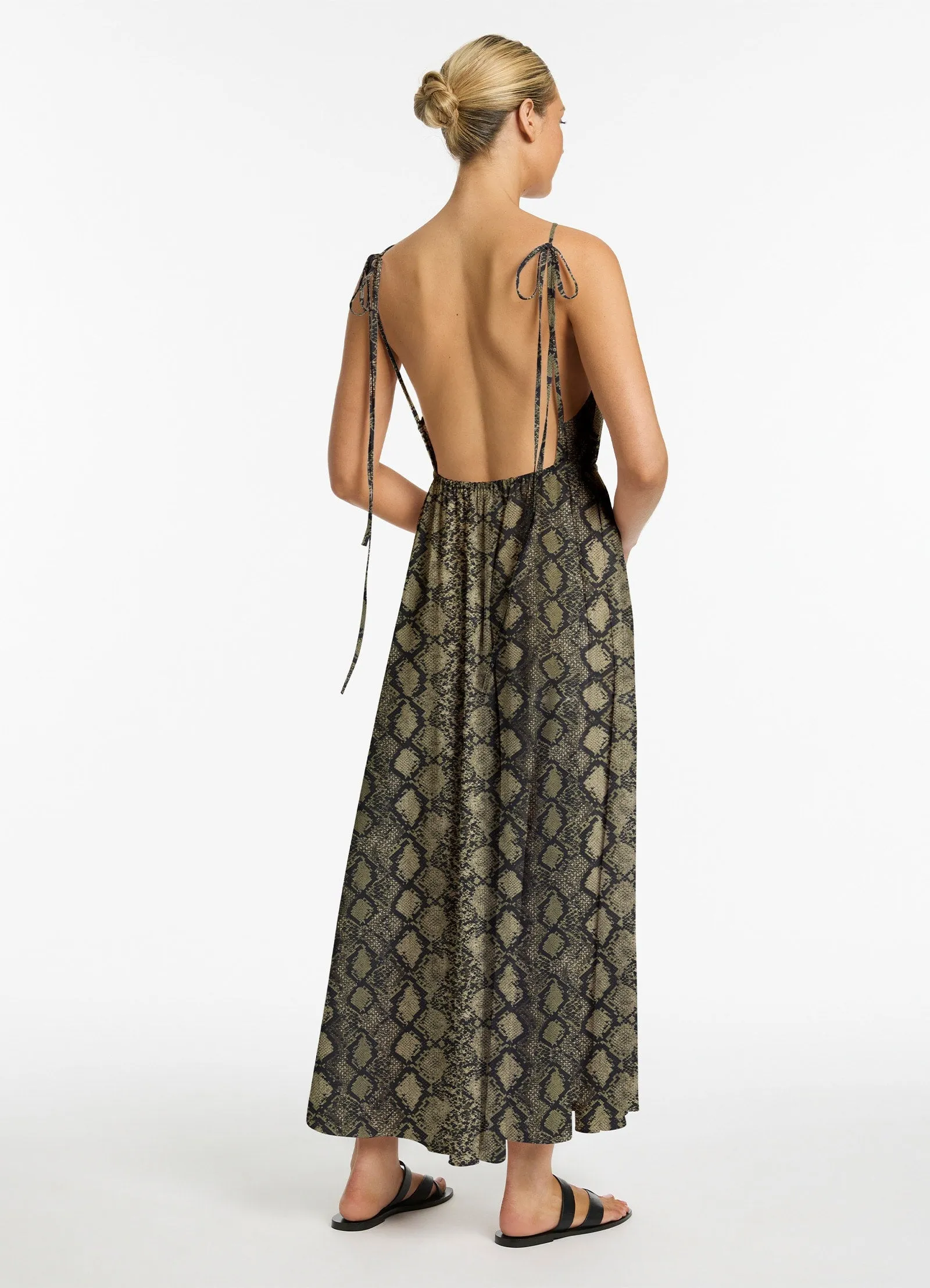 Python Backless Maxi Dress - Olive