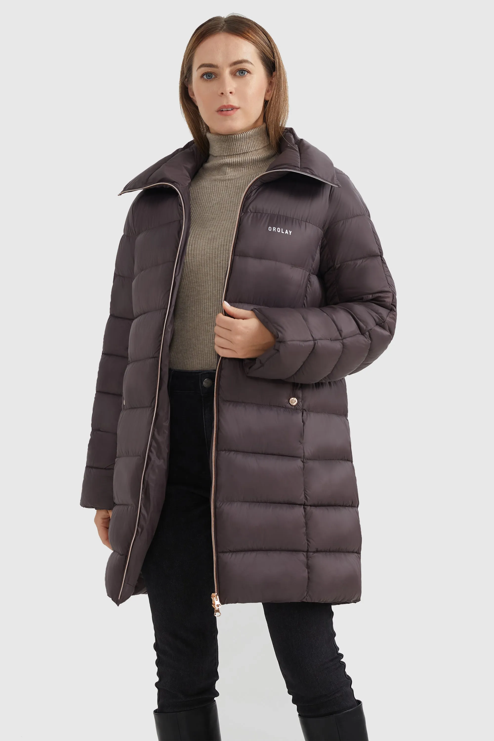 Stand Collar Full-zip Puffer Jacket Casual Coat