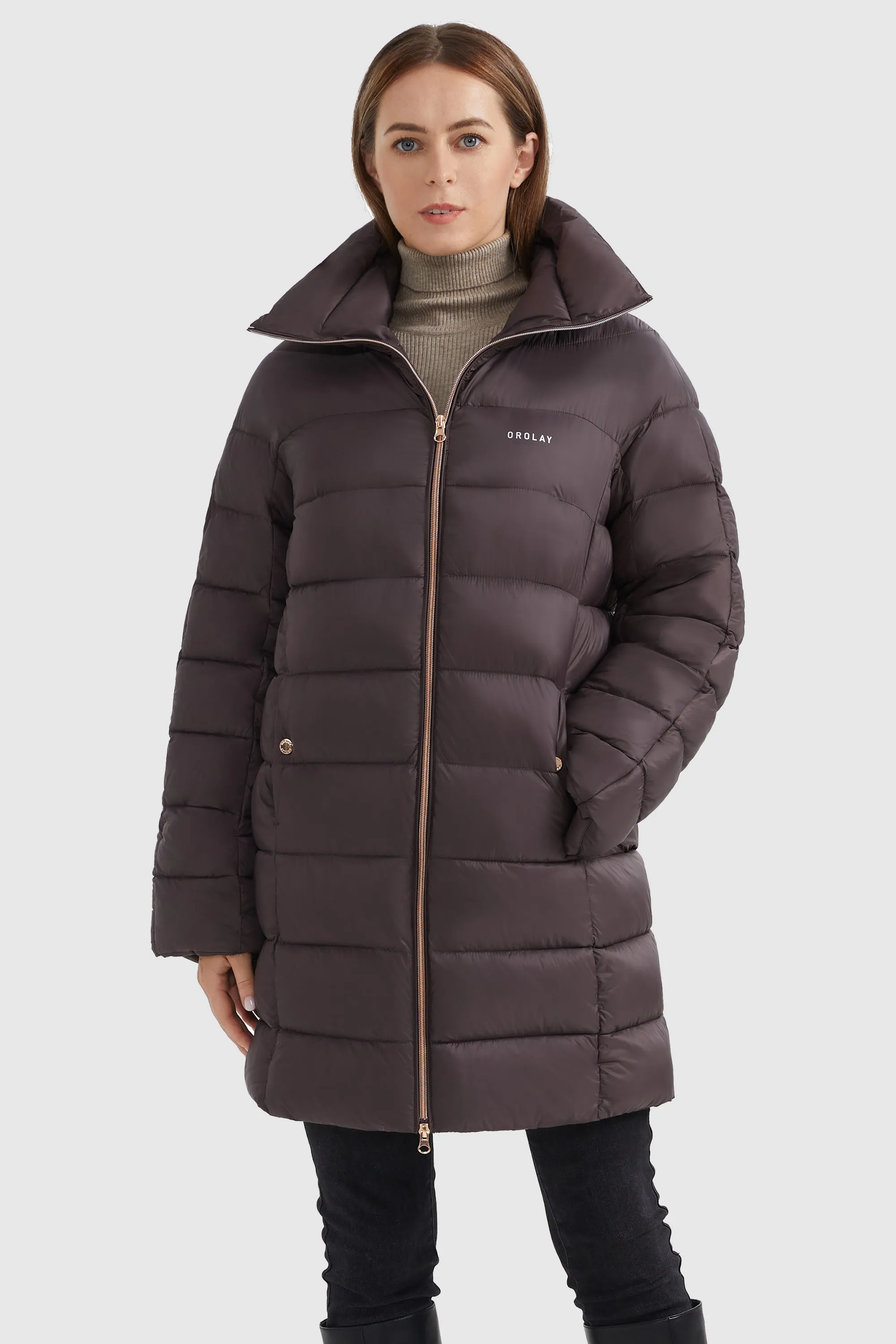 Stand Collar Full-zip Puffer Jacket Casual Coat