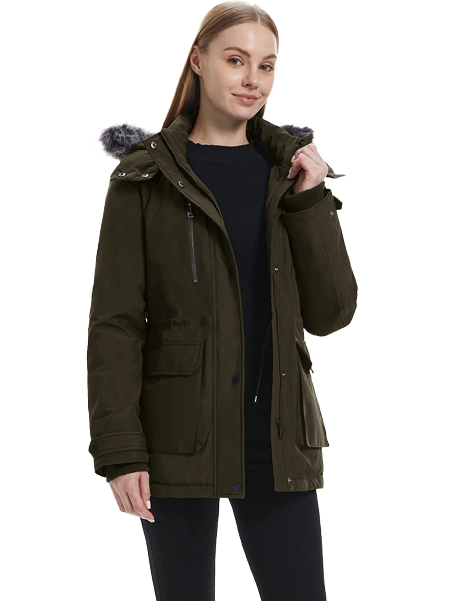 Wantdo Women's Waterproof Jacket Insulated Winter Coat Winter Puffer Coat with Removable Faux Fur Hood